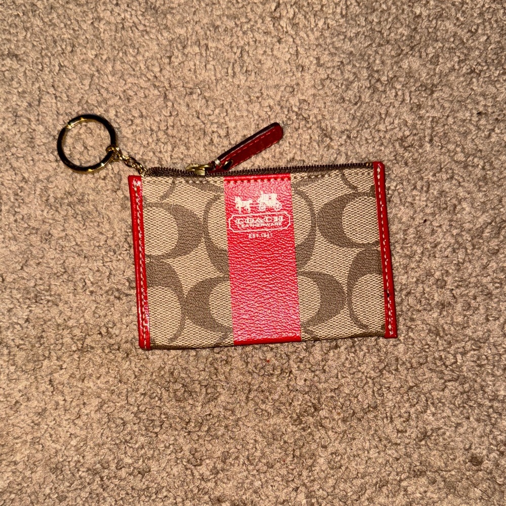 Coach Red and Brown Signature Keychain Pouch